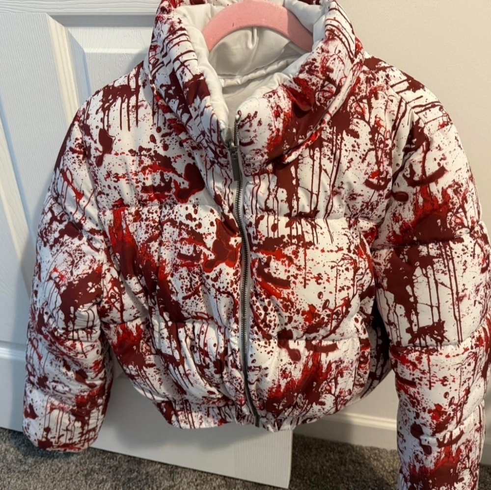 Dolls Kill Scream Queen Bloody Puffer Crop Jacket WITHOUT HOOD